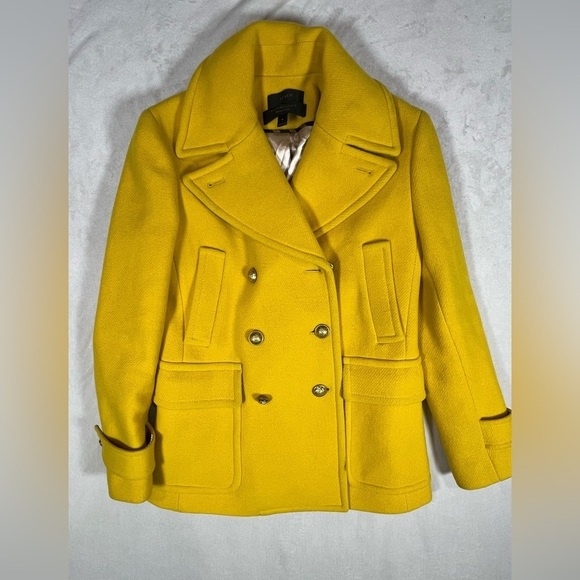 J. Crew Size 4 Stadium Cloth Nello Gori Yellow Majesty Wool Pea Coat Jacket EUC - Picture 9 of 13